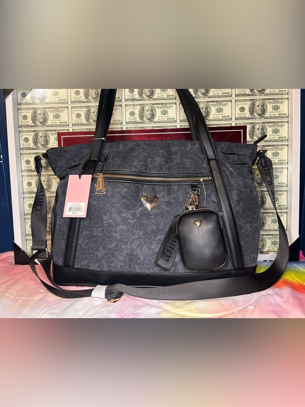 Juicy Couture Black Heart-Print Tote with Coin Pouch
